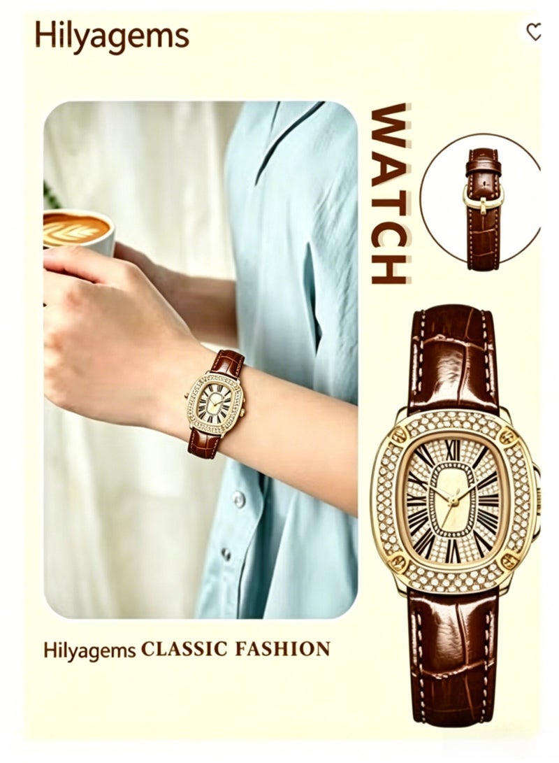 Swiss women's leather watch filled with beautiful rhinestones - Image 1