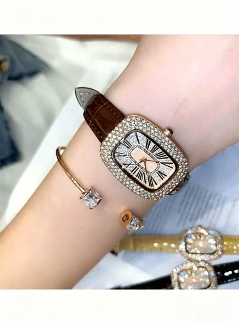 Swiss women's leather watch filled with beautiful rhinestones - Image 4