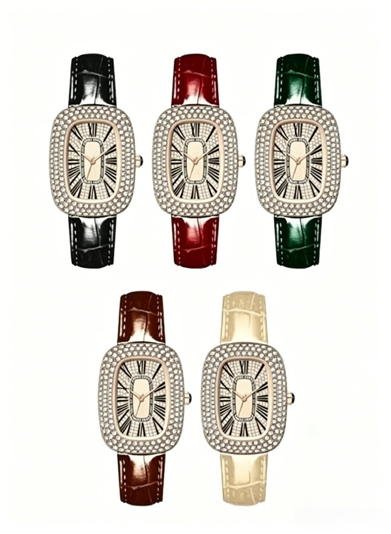 Swiss women's leather watch filled with beautiful rhinestones - Image 2