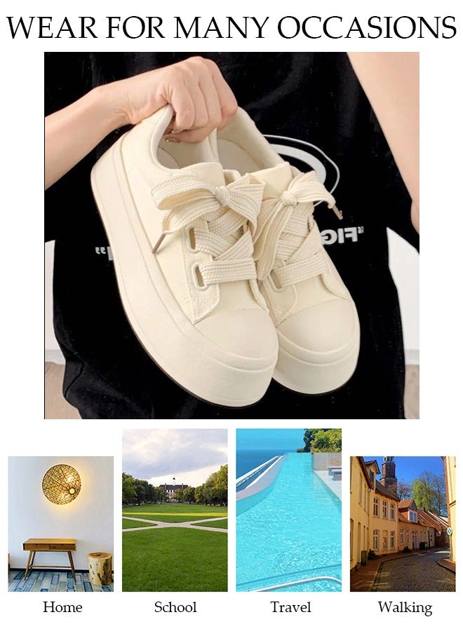 DUNISO Women's Platform Sneakers Low Top Walking Shoes for Lady Comfortable Lace Up Fashion Casual Canvas Shoes for Indoor Outdoor Travel Work - Image 2