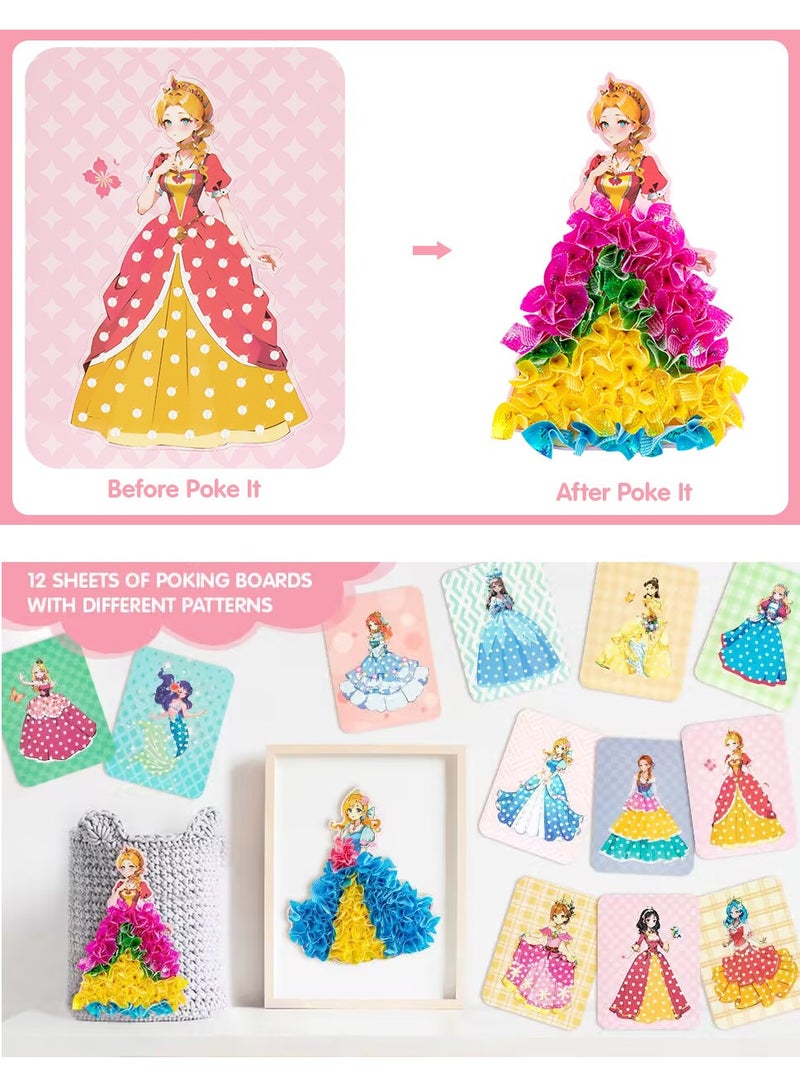 TFIXOL Arts and Crafts Kits for Girls,Creative Puzzle Puncture Painting DIY Poking and Painting Craft Kit,12 Sheets DIY Princesses Puncture Painting Board Poke Craft Kit Gifts for Age 3+ - Image 3