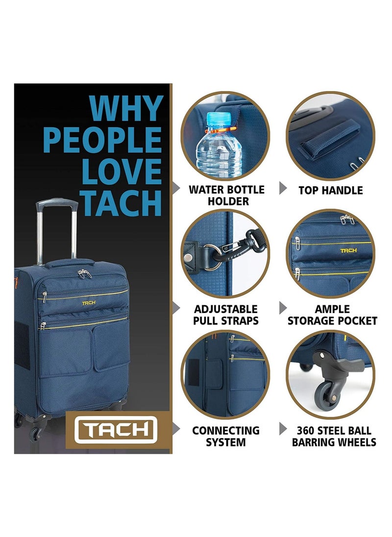 TACH - TACH LITE Soft Connectable 3 Piece Luggage Set - 22, 24 & 28 inch Luggage | Carry On, Medium & Large Checked Suitcases | Patented Built-In Connecting System | Navy Blue - Image 1