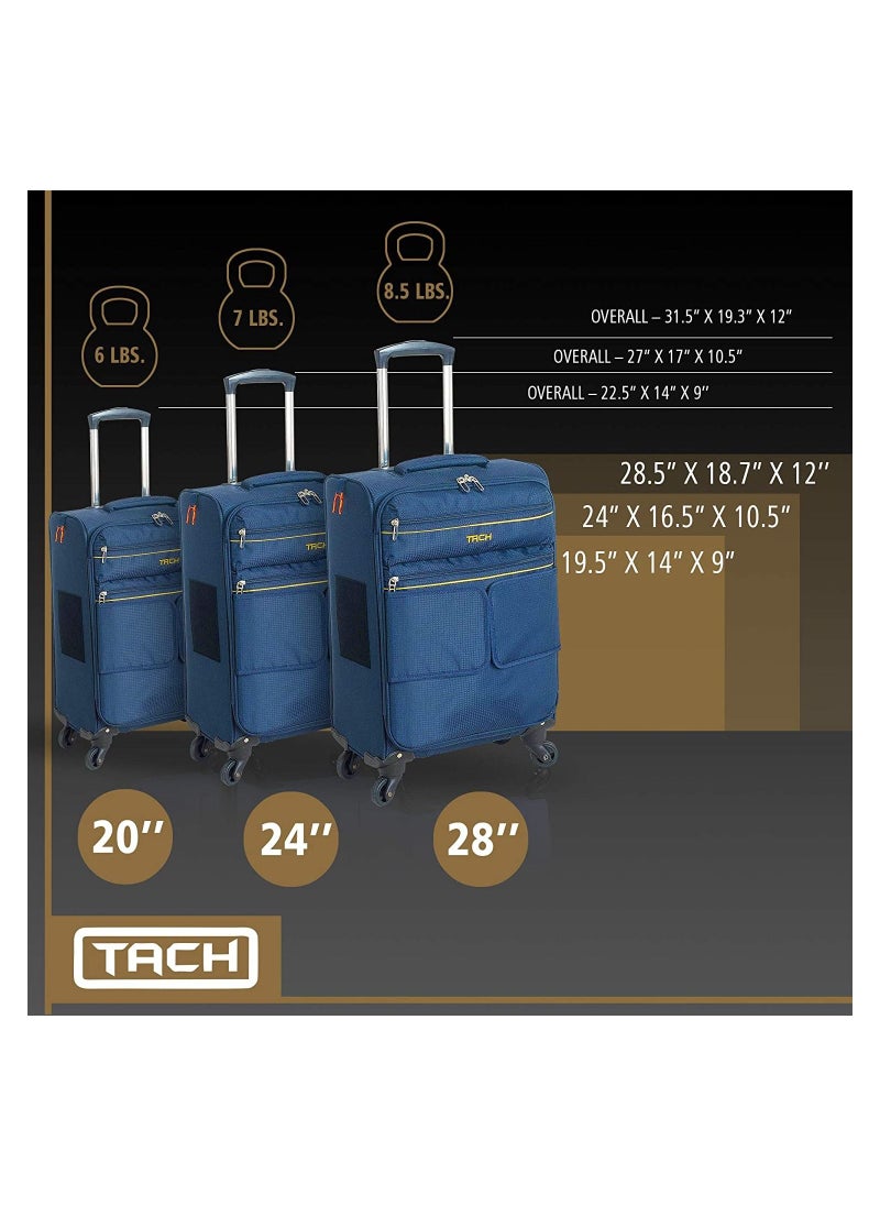 TACH - TACH LITE Soft Connectable 3 Piece Luggage Set - 22, 24 & 28 inch Luggage | Carry On, Medium & Large Checked Suitcases | Patented Built-In Connecting System | Navy Blue - Image 1