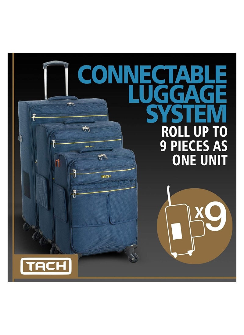 TACH - TACH LITE Soft Connectable 3 Piece Luggage Set - 22, 24 & 28 inch Luggage | Carry On, Medium & Large Checked Suitcases | Patented Built-In Connecting System | Navy Blue - Image 1