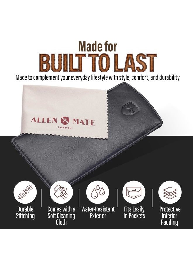 ALLEN & MATE 100% Leather Slim Glasses Case for Reading and Computer Glasses for Men & Women, Black, One Size - Image 5