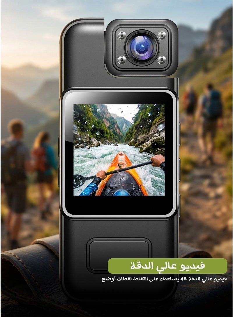 كاميرا جسم 4K مزودة بواي فاي مع تسجيل صوتي ومرئي، كاميرا قابلة للارتداء بعدسة قابلة للدوران 180°، تدعم كشف الحركة، مزودة بمشبك خلفي، مناسبة لإنفاذ القانون والتوصيل والسفر الشخصي والأنشطة الخارجية والرياضة، مع ذاكرة 128 جيجابايت مرفقة. - Image 3