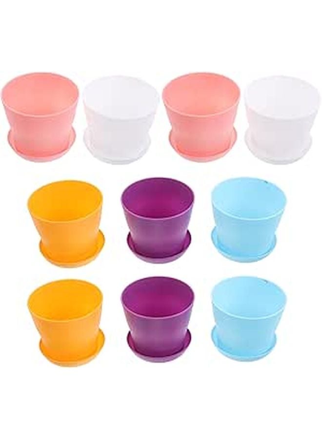 4 Inch Plastic Succulent Plant Pots With Drainage Saucers High Waist Mini Flower Containers For Indoor Balcony Home Office Garden - Image 1