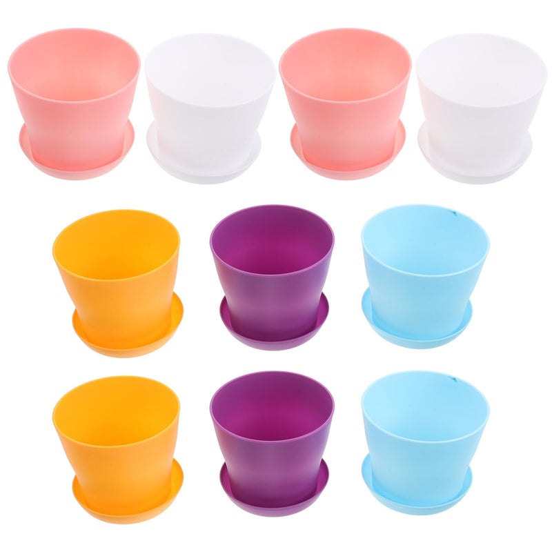 4 Inch Plastic Succulent Plant Pots With Drainage Saucers High Waist Mini Flower Containers For Indoor Balcony Home Office Garden - Image 2