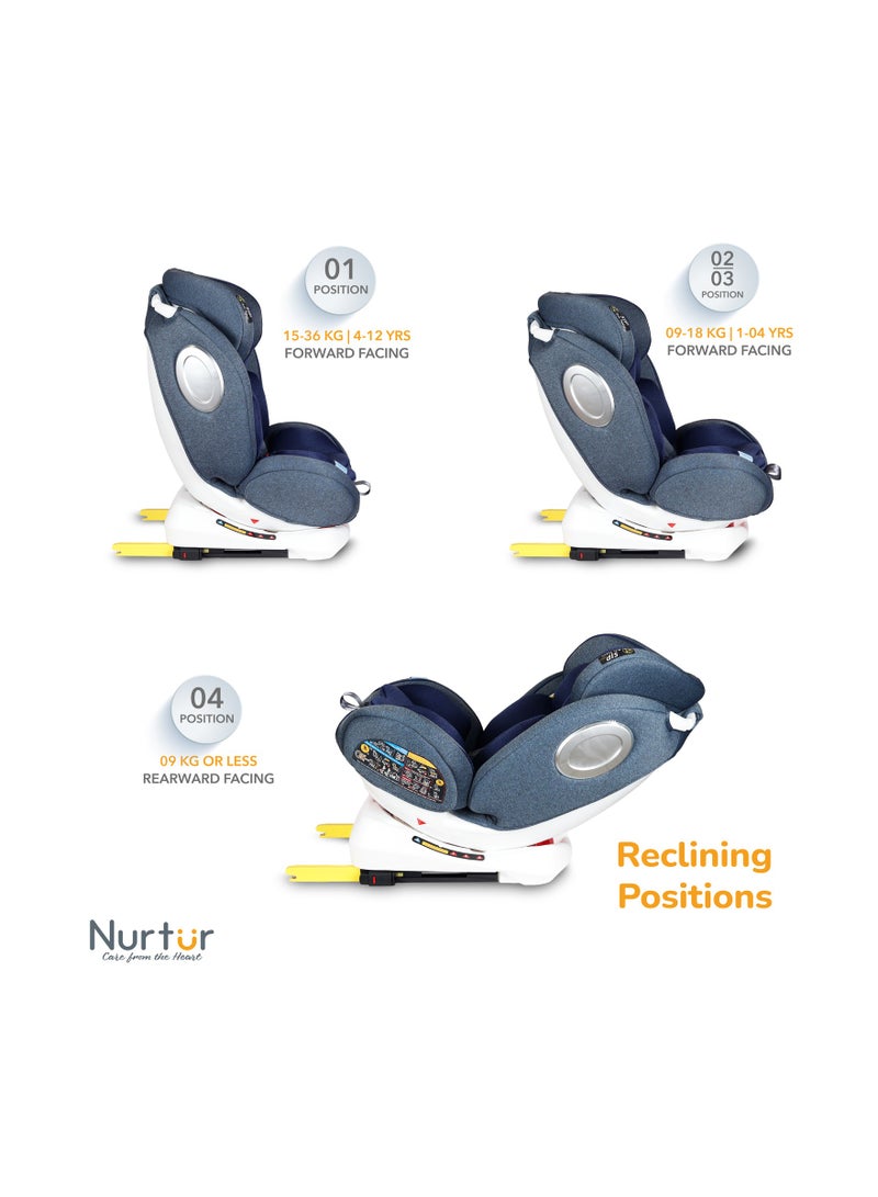 Nurtur Ultra Baby 4 in 1 Car Seat ISOFIX 9-Level Adjustable Headrest and Canopy  Upto 36kg Shiny Blue - Image 5