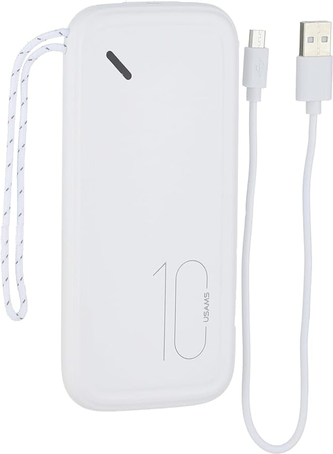 باور بانك Usams us-cd150 pb56 بمنفذين USB مع حزام 10000 مللي أمبير في الساعة - أبيض