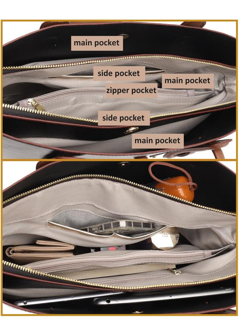 Women's Tote Bag Handbag Shoulder Bag, Large Capacity Fashionable PU Tote Bag with Zipperfor Ladies Girls  - Image 5