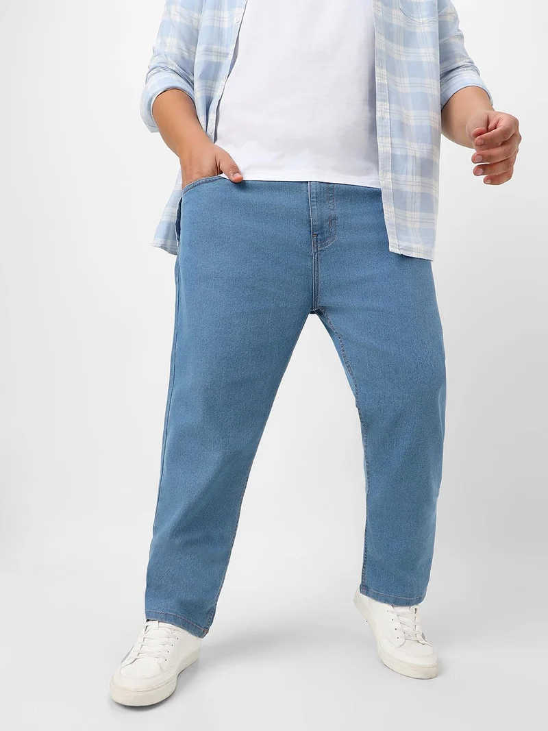 Urbano Plus Men's Light Blue Regular Fit Washed Jeans Stretchable