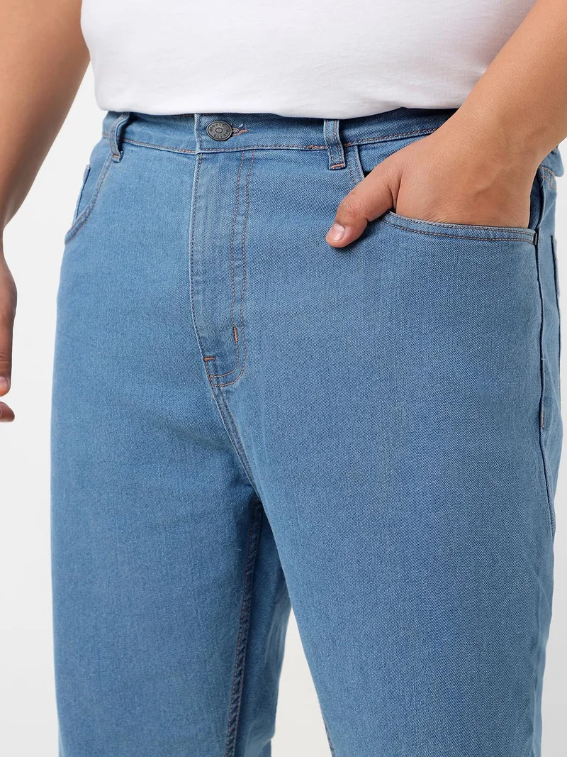Urbano Fashion  Urbano Plus Men's Light Blue Regular Fit Washed Jeans Stretchable  | Best Price UAE