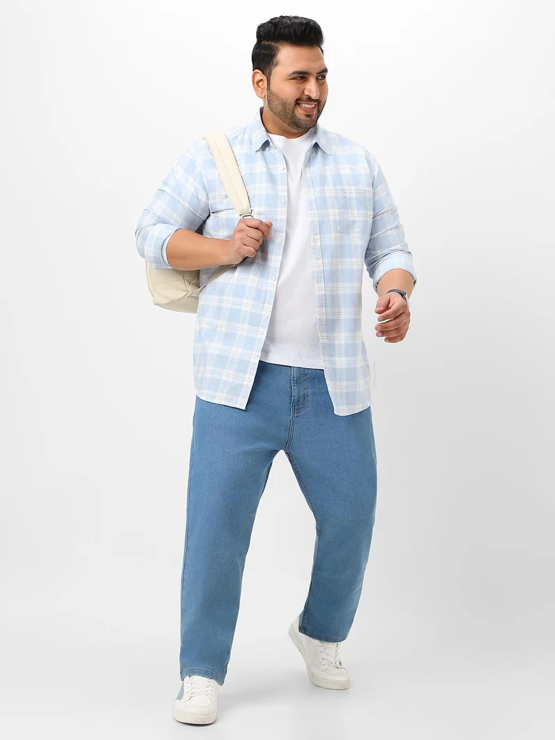 Urbano Fashion  Urbano Plus Men's Light Blue Regular Fit Washed Jeans Stretchable  | Best Price UAE