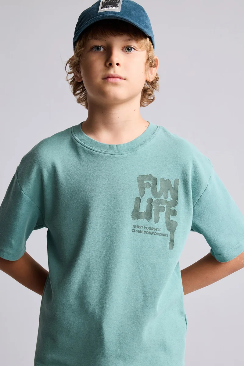 Defacto Boy Overshirt Fit Crew Neck Printed T-Shirt