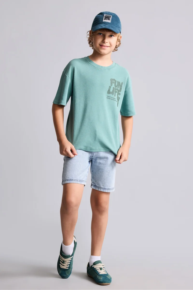 Defacto Boy Overshirt Fit Crew Neck Printed T-Shirt