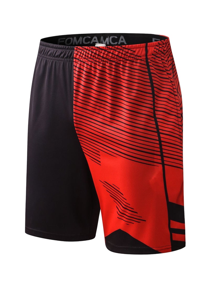 YEL PRO Men Quick Dry Breathable Elastic Shorts Black/Red - Image 1