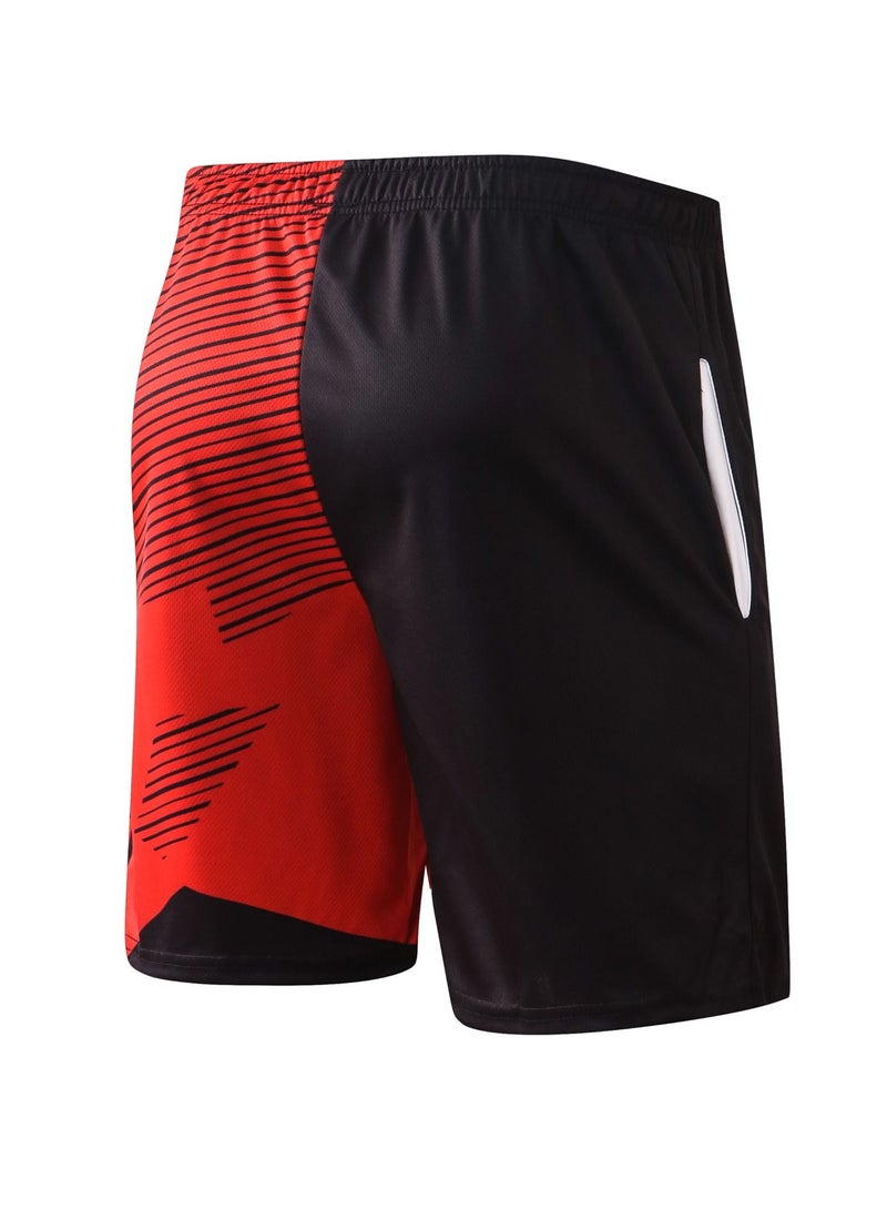 YEL PRO Men Quick Dry Breathable Elastic Shorts Black/Red - Image 2