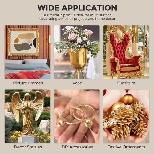 Nicpro طلاء أكريليك معدني ذهبي من نيكبرو، 8.45 أونصة/250 مل طلاء ورق الذهب الكبير، غير سام، غير متلاشي، طلاءات حرفية للمعادن، الخشب، الطين، القماش، القماش، الأثاث، الحرف اليدوية، مستلزمات الفن - Image 5