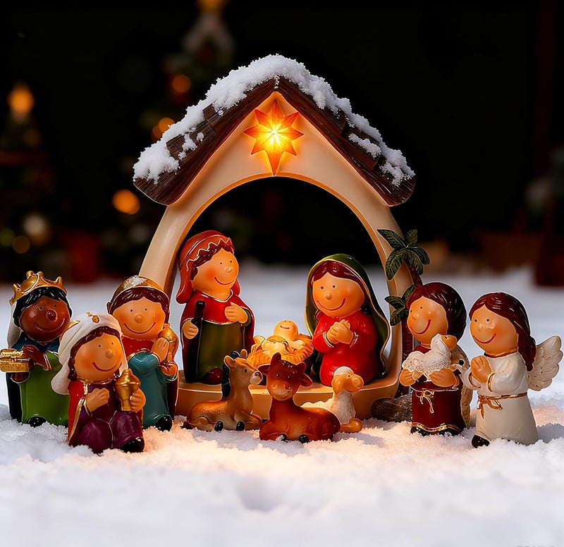 Qulable 12Pcs Nativity Set for Kids-Small Nativity Sets & Figures for Toddlers with LED-Nativity Scene Indoor-Tabletop Figurines Nativity Playset-Kids Nativity Set for Little Girls Boys Children - Image 1