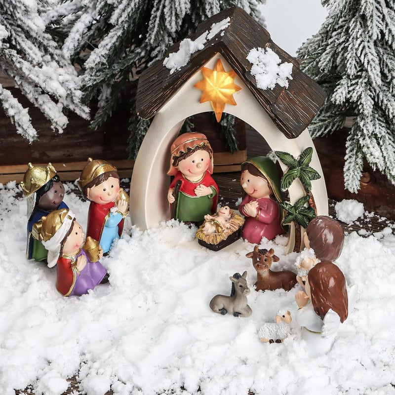 Qulable 12Pcs Nativity Set for Kids-Small Nativity Sets & Figures for Toddlers with LED-Nativity Scene Indoor-Tabletop Figurines Nativity Playset-Kids Nativity Set for Little Girls Boys Children - Image 3