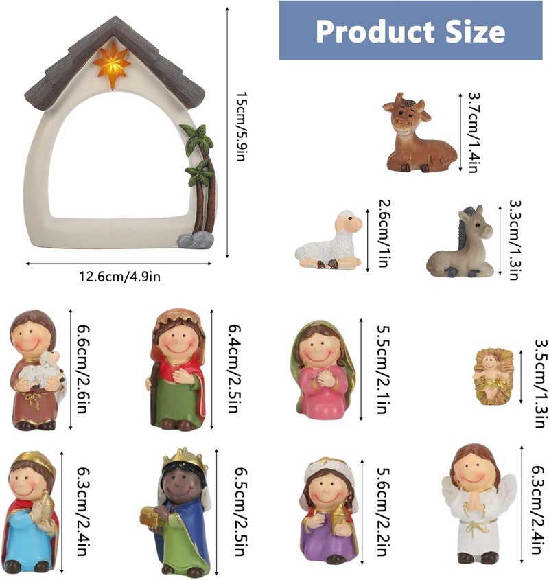 Qulable 12Pcs Nativity Set for Kids-Small Nativity Sets & Figures for Toddlers with LED-Nativity Scene Indoor-Tabletop Figurines Nativity Playset-Kids Nativity Set for Little Girls Boys Children - Image 2