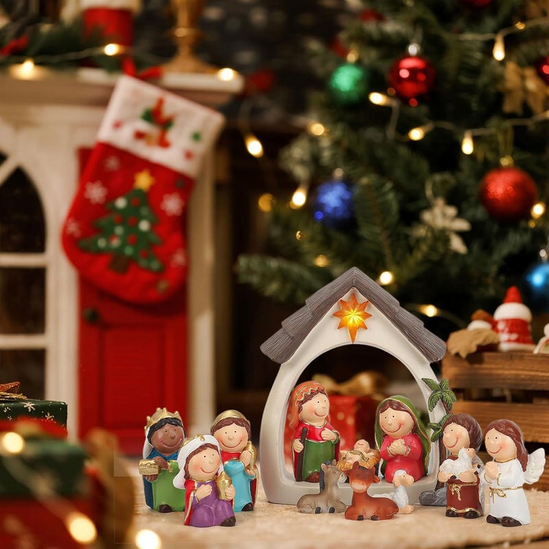 Qulable 12Pcs Nativity Set for Kids-Small Nativity Sets & Figures for Toddlers with LED-Nativity Scene Indoor-Tabletop Figurines Nativity Playset-Kids Nativity Set for Little Girls Boys Children - Image 4