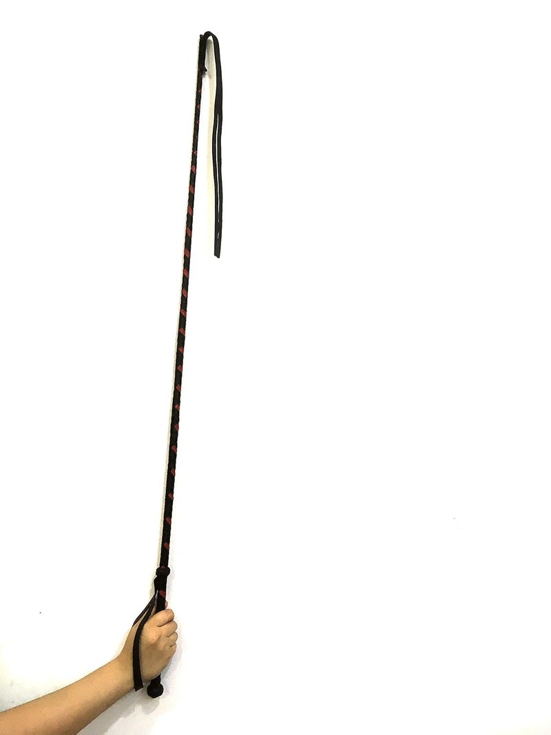 PETS TRIANGLE 42" Real Leather Braided Stick Horse Whip (Unbreakable Stick) Black & Red - Image 5