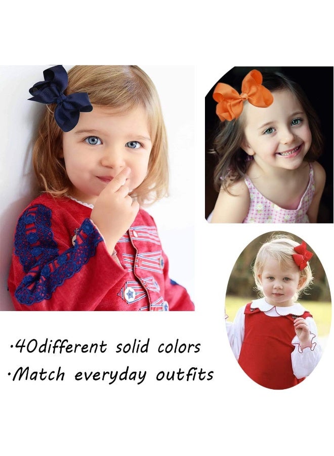 CellElection 40 Colors Hair Bows for Girls 4.5inch Boutique Grosgrain Ribbon Bows Alligator Hair Clips Hair Accessories for Baby Girls Toddlers Kids Children Teens - Image 3