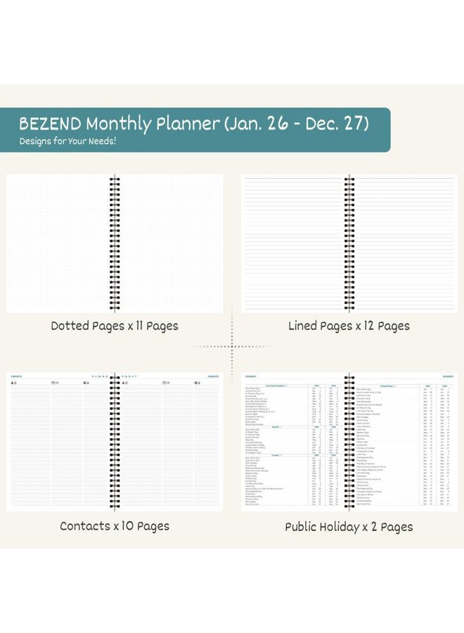 BEZEND Monthly Planner 2026-2027, 2 Year Calendar Book with Notes, 7" x 9" Medium Size, Runs Jan 2026 to Dec 2027, 120 GSM Paper, Storage Pockets, Spiral PU Leather Softcover - Lavender - Image 5