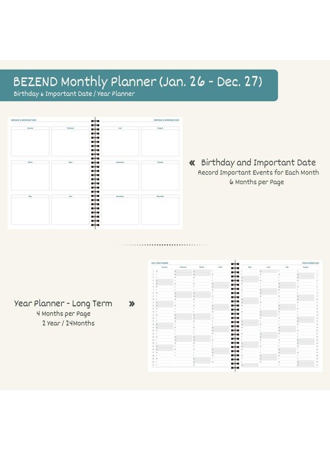BEZEND Monthly Planner 2026-2027, 2 Year Calendar Book with Notes, 7" x 9" Medium Size, Runs Jan 2026 to Dec 2027, 120 GSM Paper, Storage Pockets, Spiral PU Leather Softcover - Lavender - Image 4