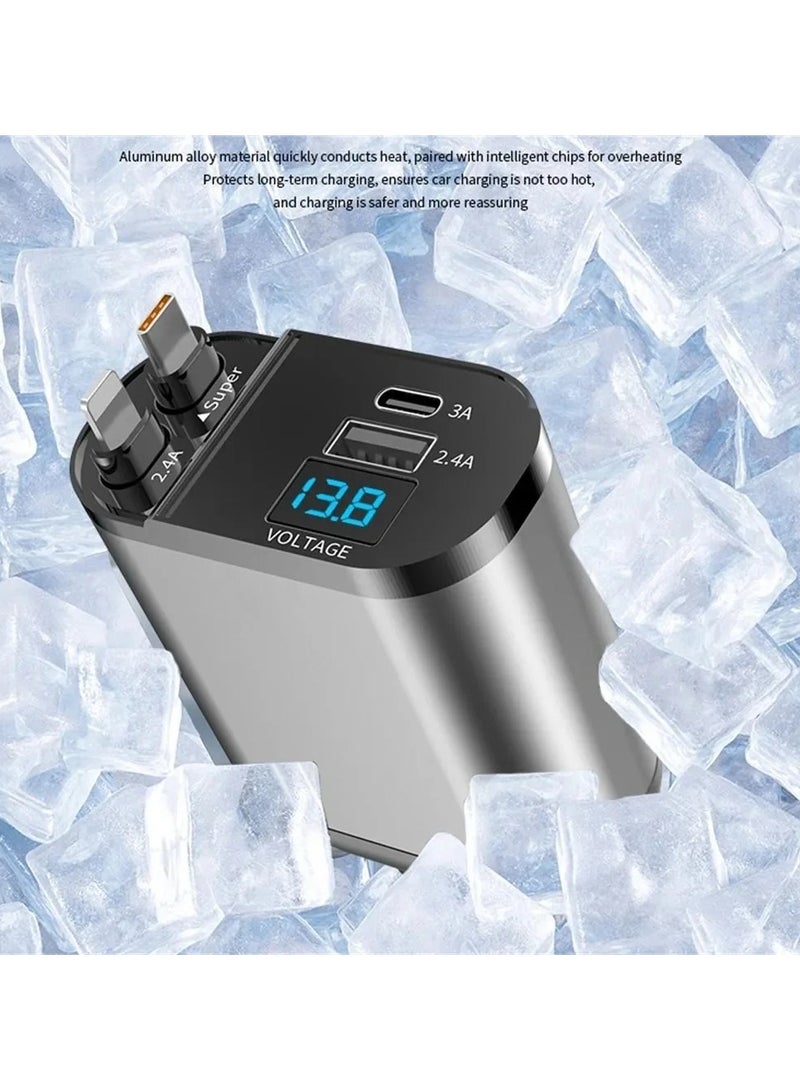 AROAQ 4 in 1 Car Charger 120W Retractable Adapter With USB and Type C Fast Charging Cable for IPhone Xiaomi Huawei and Samsung Devices - Image 3