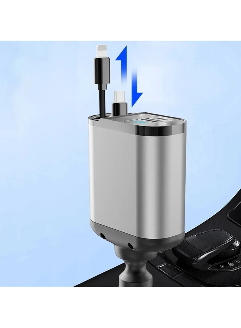 AROAQ 4 in 1 Car Charger 120W Retractable Adapter With USB and Type C Fast Charging Cable for IPhone Xiaomi Huawei and Samsung Devices - Image 5