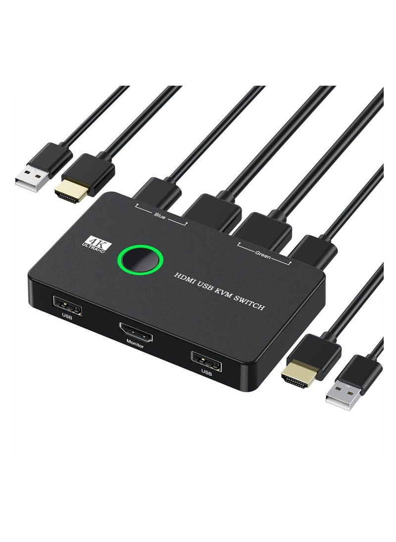 Generic - KVM Switch, KVM Switch 1 Monitors 2 Computers, KVM Switches HDMI for 2 Computers Share 1 Monitor, Supports 4K @60 Hz, 2 HDMI Cables and 2 USB Cables Included - Image 1