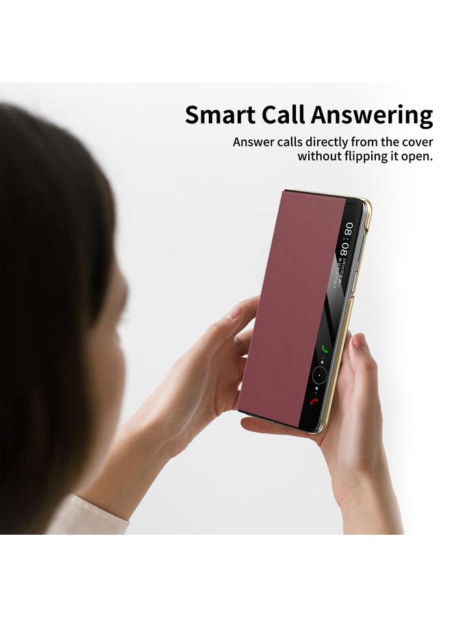 اس-توب جراب هاتف Huawei Mate X5 ذهبي قابل للطي مع نافذة ذكية من الجلد MagSafe - Image 4