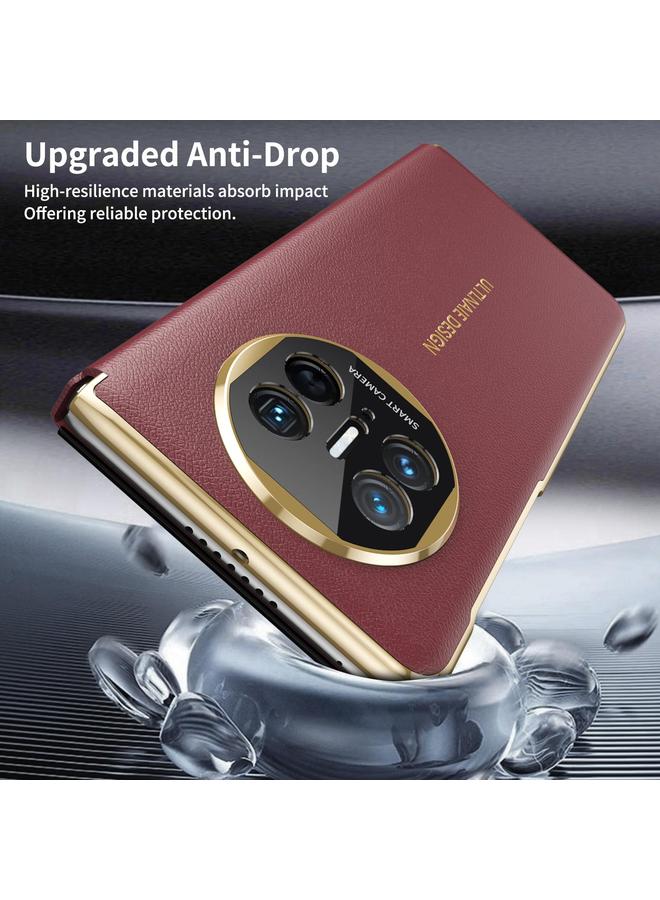 اس-توب جراب هاتف Huawei Mate X5 ذهبي قابل للطي مع نافذة ذكية من الجلد MagSafe - Image 5