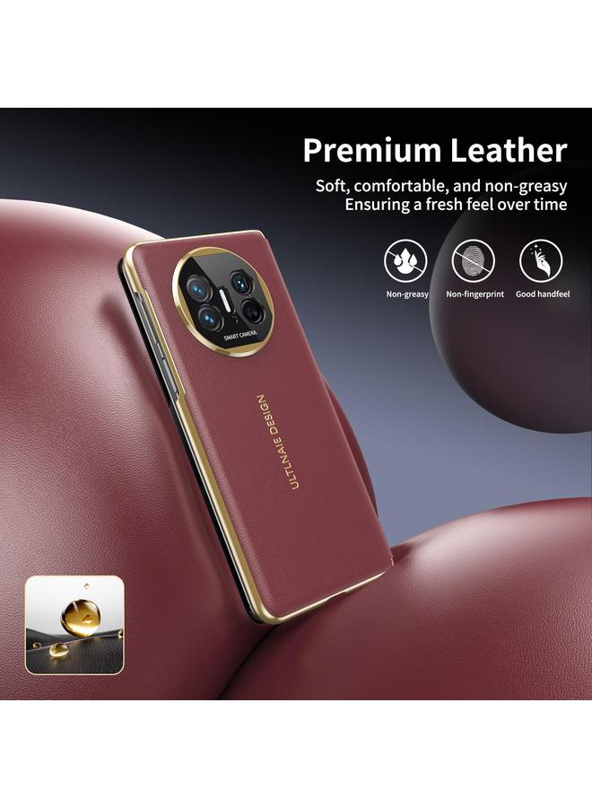 اس-توب جراب هاتف Huawei Mate X5 ذهبي قابل للطي مع نافذة ذكية من الجلد MagSafe - Image 3