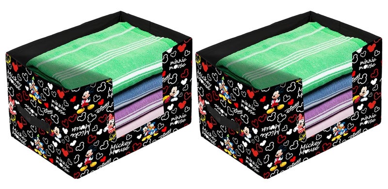 Kuber Industries Disney Mickey Mouse Printed Multiuses NonWoven Closet Organizer Storage Bin Shelf Storage Oragnizer With Handle Pack of 2 BlackHS43KUBMART26377 - Image 1