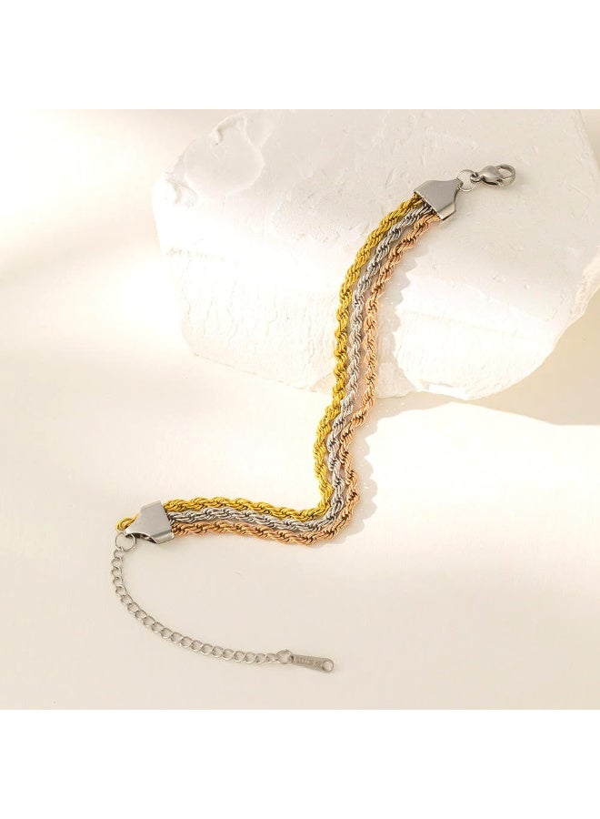م اكس م طقم أساور ذهبية فضية للنساء مجوهرات، سوار من 3 طبقات بسلسلة حبل ملتوية، هدية مجوهرات عصرية للنساء (ذهبي-فضي) - Image 2