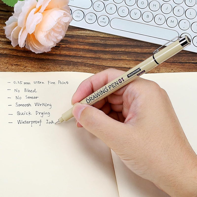 KOUSICOO Muchcute 05 Fine Point Writing Pens: 6 Black 0.45mm Thin Micron Pen 05 No Bleed Bible Journaling Study Supplies Annotation Smooth Waterproof Micro Line Needle Tip Fineliner Gel Felt Ink Markers Stuff - Image 5