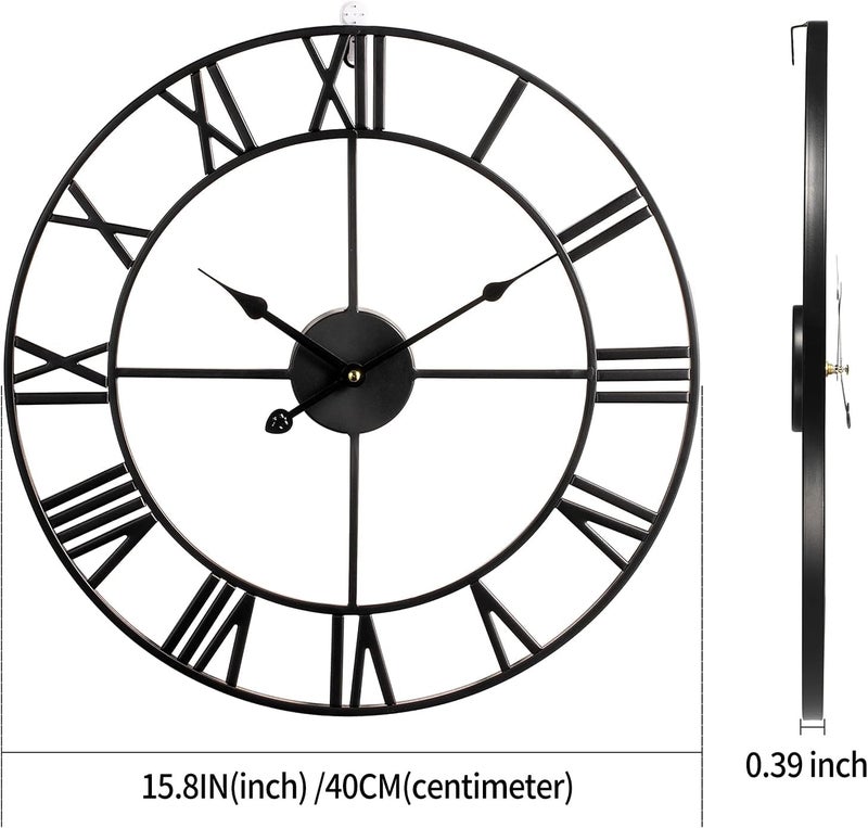 LEIKE 16" Large Wall Clocks Battery Operated, Round Modern Silent Non-Ticking Black Metal Wall Clock for Living Room Decor, Bedroom Kitchen (40cm Diameter, Black Roman Number) - Image 4