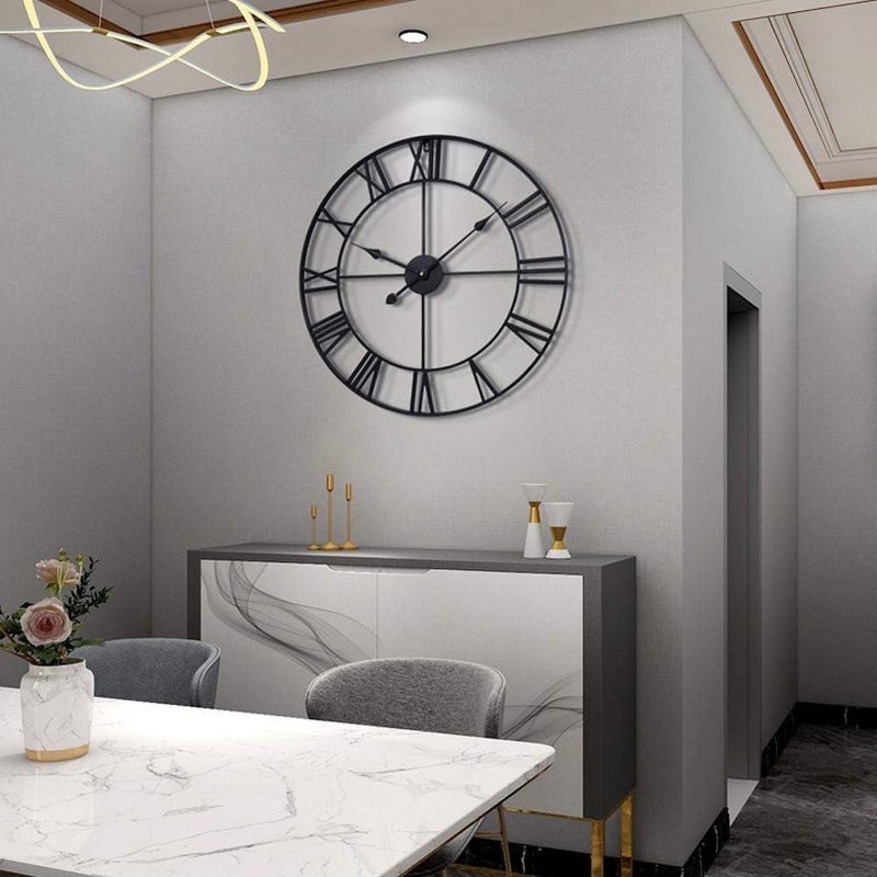 LEIKE 16" Large Wall Clocks Battery Operated, Round Modern Silent Non-Ticking Black Metal Wall Clock for Living Room Decor, Bedroom Kitchen (40cm Diameter, Black Roman Number) - Image 5