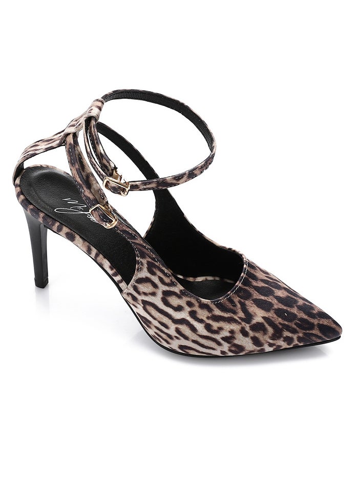 Mr.joe Mr Joe Leopard Print Stiletto Heel Pumps with Double Ankle Straps -3014  - Image 1