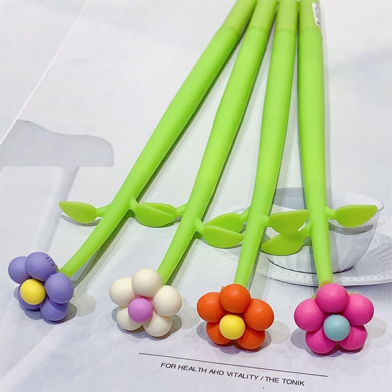 Funny live Flower Pens, Creative Gel Ink Silicone Flower Pen Bulk, 0.5 mm Writing Pen for School Office Home, Teacher Student Women, Party Decor Supplies, 6 Pcs/Set (Floret) - Image 5