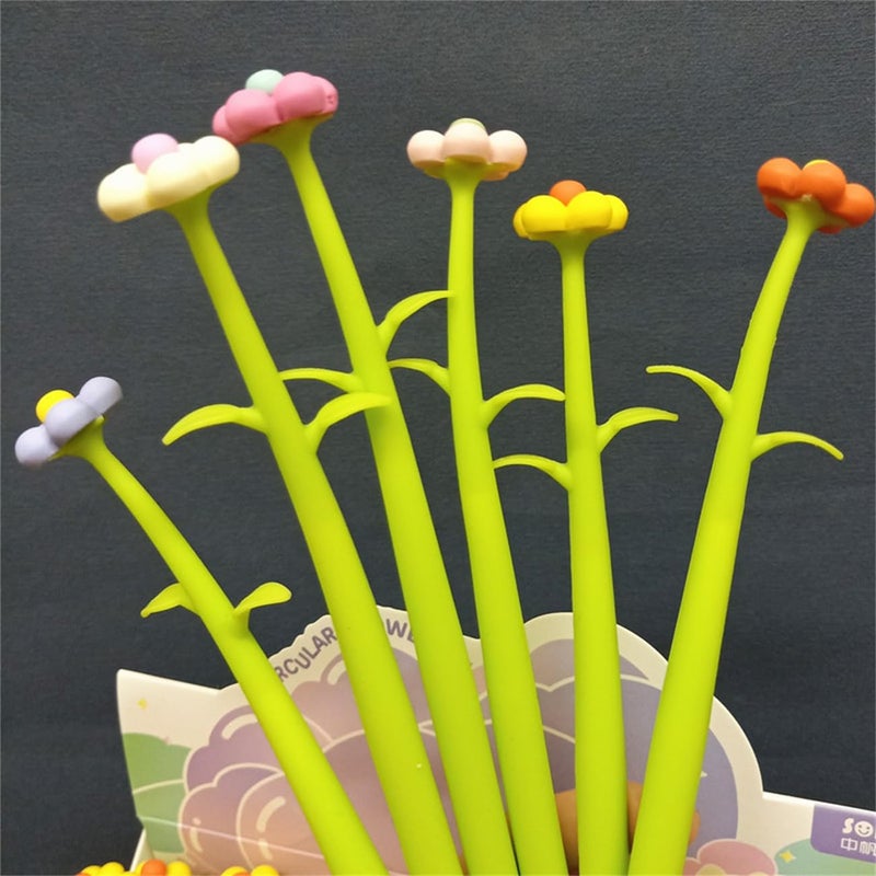 Funny live Flower Pens, Creative Gel Ink Silicone Flower Pen Bulk, 0.5 mm Writing Pen for School Office Home, Teacher Student Women, Party Decor Supplies, 6 Pcs/Set (Floret) - Image 3