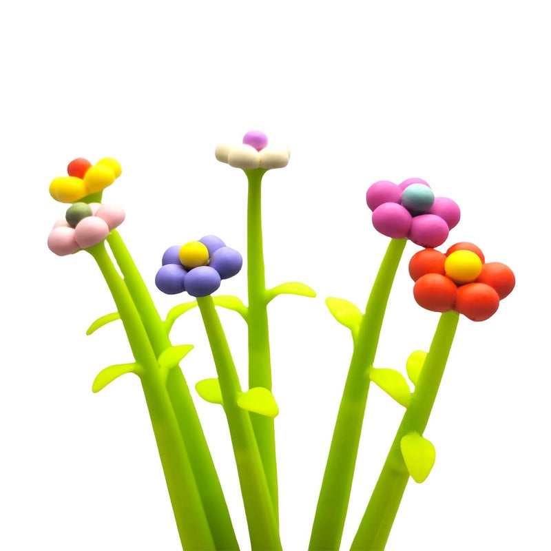 Funny live Flower Pens, Creative Gel Ink Silicone Flower Pen Bulk, 0.5 mm Writing Pen for School Office Home, Teacher Student Women, Party Decor Supplies, 6 Pcs/Set (Floret) - Image 2