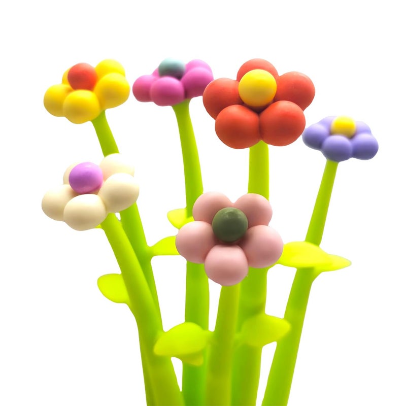 Funny live Flower Pens, Creative Gel Ink Silicone Flower Pen Bulk, 0.5 mm Writing Pen for School Office Home, Teacher Student Women, Party Decor Supplies, 6 Pcs/Set (Floret) - Image 1
