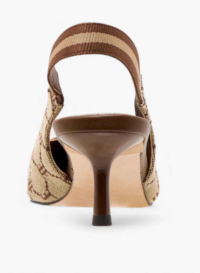 ايل حذاء slingback بطبعة المونوغرام وكعب مدبب وكعب قطة