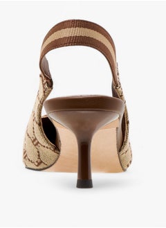 ELLE Monogram Print Slingback Pointed Toe Shoes with Kitten Heels  - Image 5