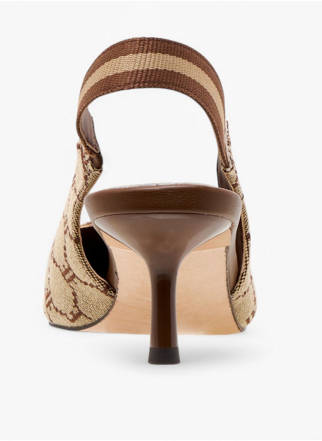 ELLE Monogram Print Slingback Pointed Toe Shoes with Kitten Heels  - Image 5